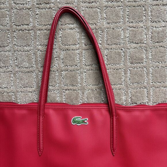 Lacoste Women's X-Large L.12.12 Concept Tote Travel Weekend Shopping Bag Red - Picture 3 of 11